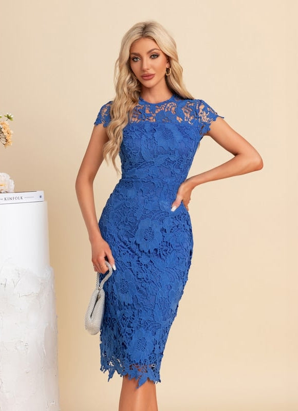 Robe Midi Dentelle Bleu Royal