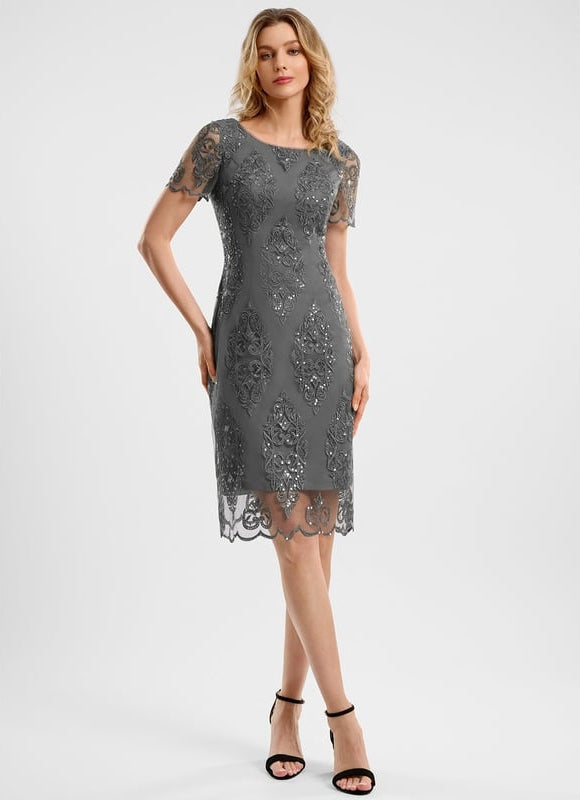 Robe Midi Grise Scintillante - gallery 1