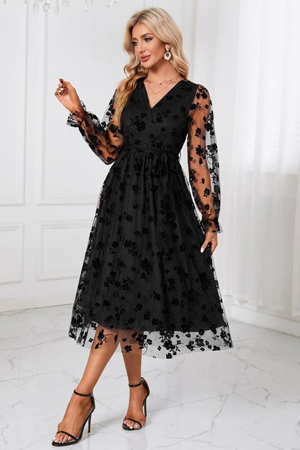 Robe Midi Ébène Florale - gallery 1