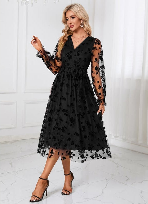 Robe Midi Ébène Florale - gallery 1