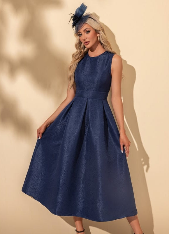 Robe Midi Trapèze Bleu Nuit - gallery 4