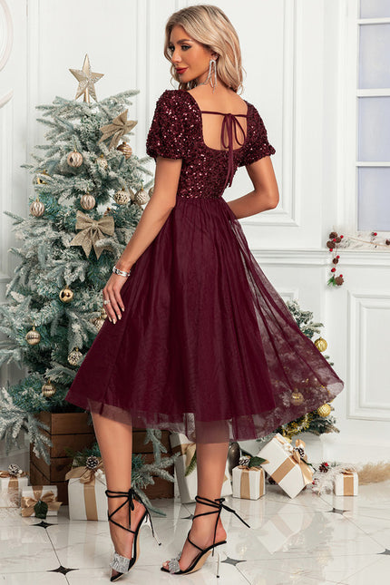 Robe Midi Pailletée Bordeaux - gallery 1