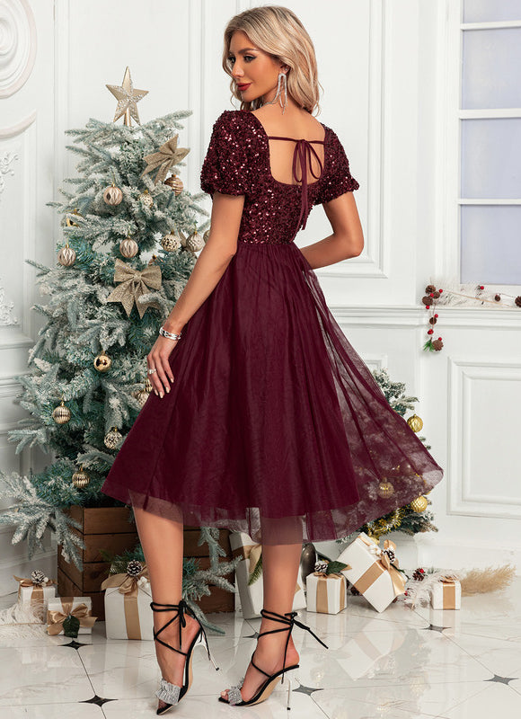 Robe Midi Pailletée Bordeaux - gallery 1