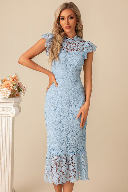 Robe Midi En Dentelle Bleue - gallery 2