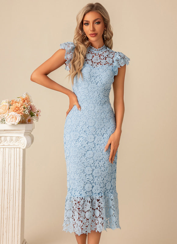 Robe Midi En Dentelle Bleue - gallery 2