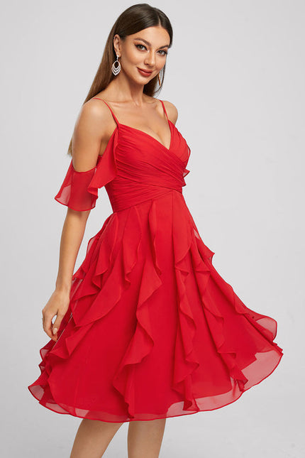 Robe Midi Volants Rouge - gallery 2
