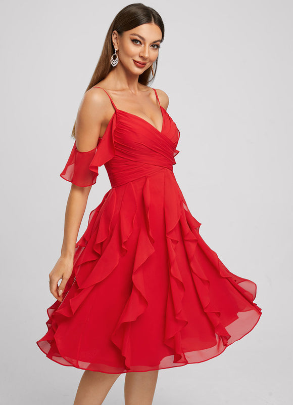 Robe Midi Volants Rouge - gallery 2