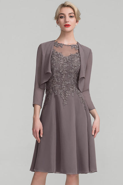 Robe Midi Taupe Col Rond Dentelle