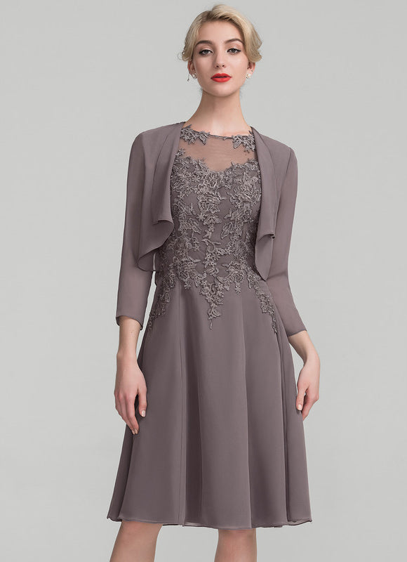Robe Midi Taupe Col Rond Dentelle