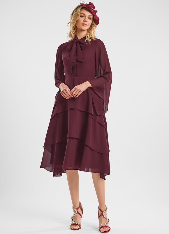 Robe Midi Fluide Bordeaux