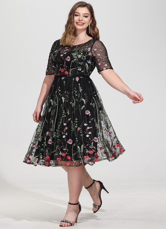 Robe Midi Fleurie Noire - gallery 8