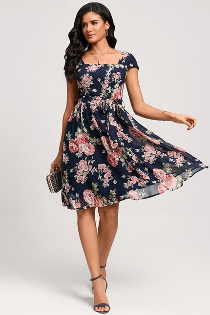 Robe Midi Fleurie Marine - gallery 5