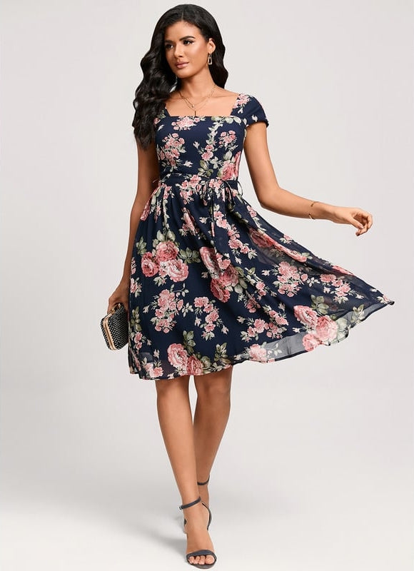 Robe Midi Fleurie Marine - gallery 5