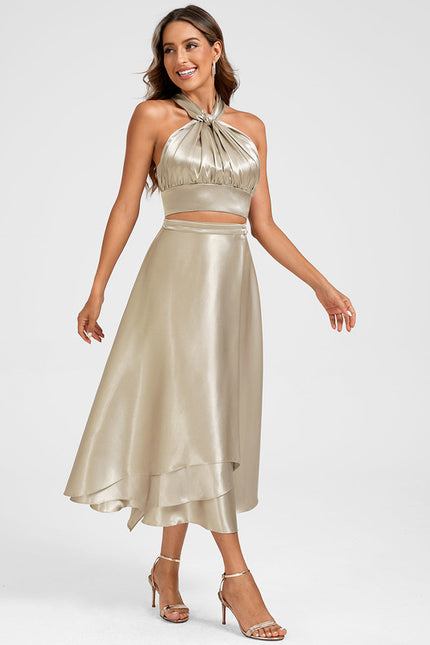 Robe Midi Satin Doré - gallery 2