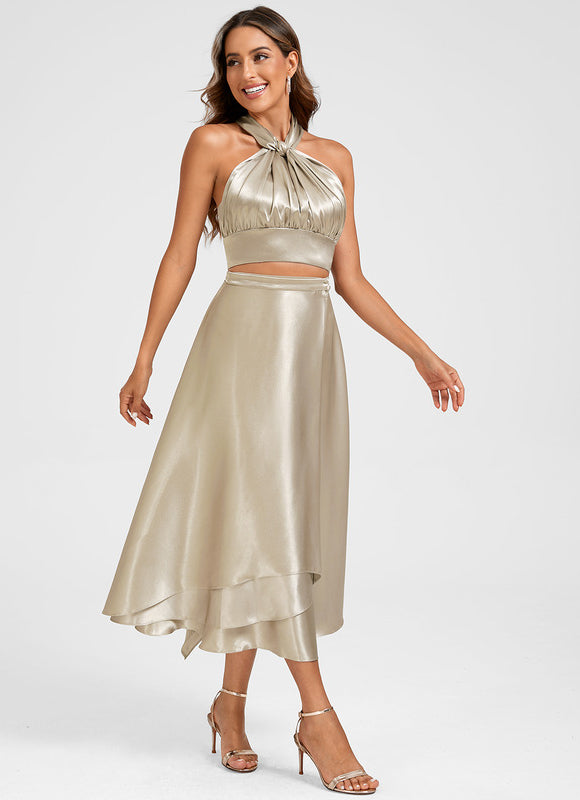 Robe Midi Satin Doré - gallery 2