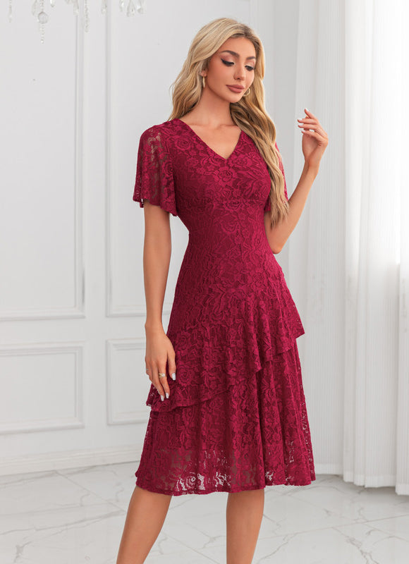 Robe Midi Dentelle Bordeaux - gallery 2