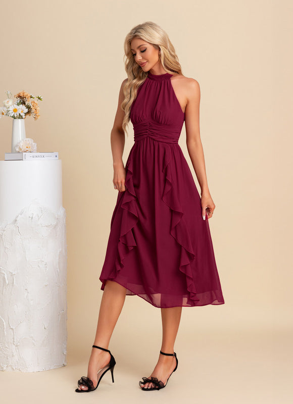 Robe Midi Trapèze Volants Bordeaux - gallery 2