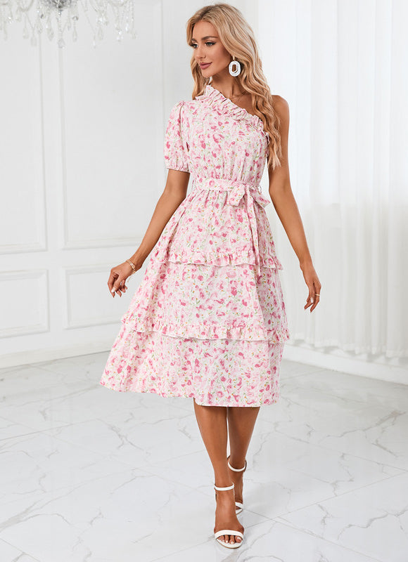 Robe Midi Asymétrique Rose - gallery 3