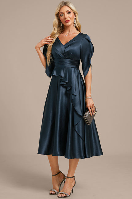 Robe Midi Satinée Marine - gallery 3