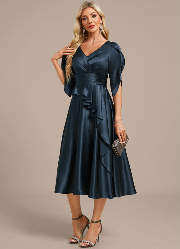 Robe Midi Satinée Marine - gallery 3