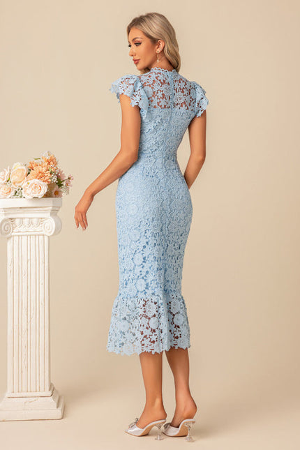 Robe Midi En Dentelle Bleue - gallery 5