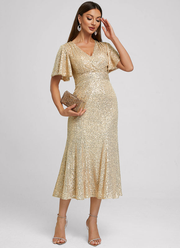 Robe Midi Pailletée Dorée - gallery 1