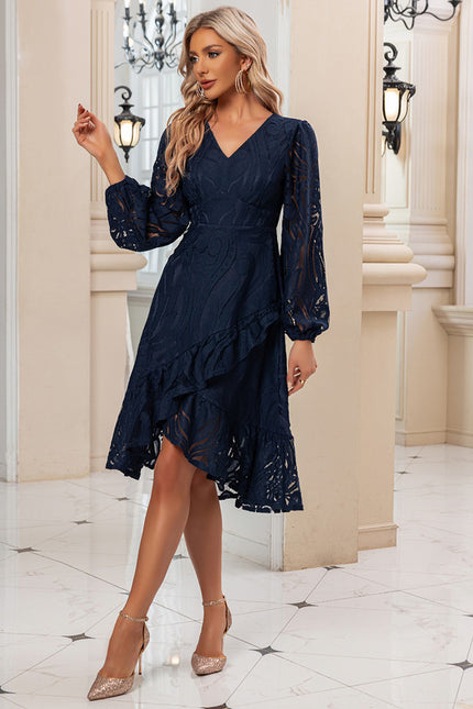 Robe Midi Midi Dentelle Marine - gallery 4