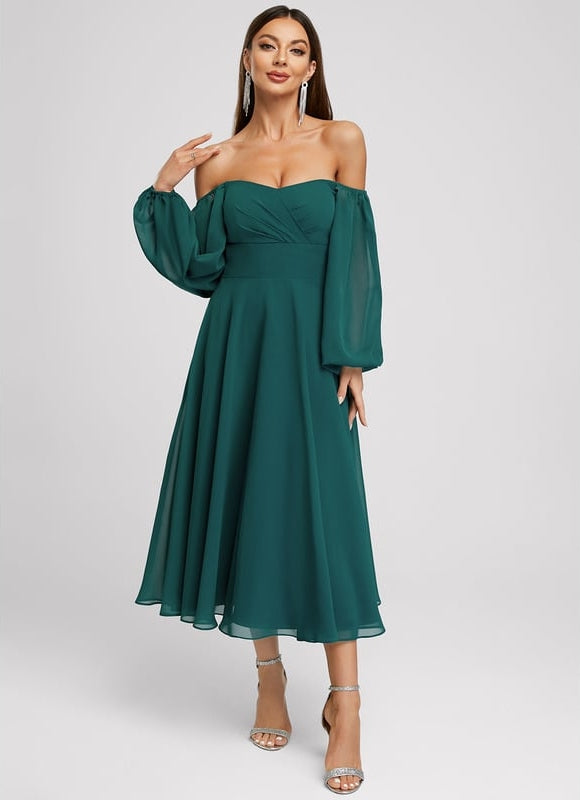 Robe Midi Mousseline Émeraude - gallery 2