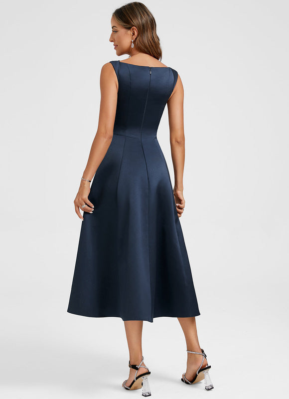 Robe Midi Satin Bleu Nuit - gallery 5