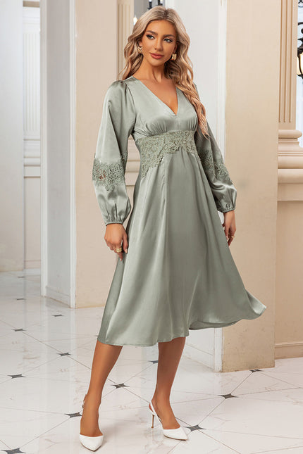 Robe Midi Satinée Olive - gallery 2