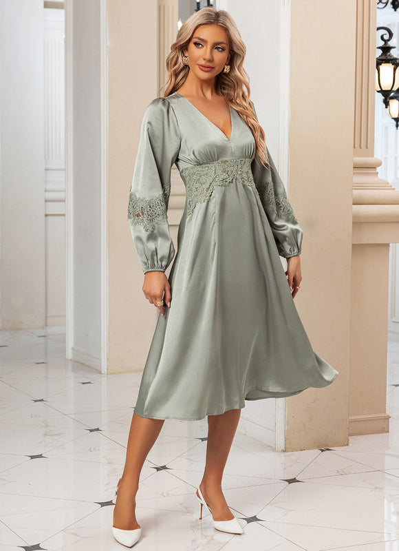 Robe Midi Satinée Olive - gallery 2