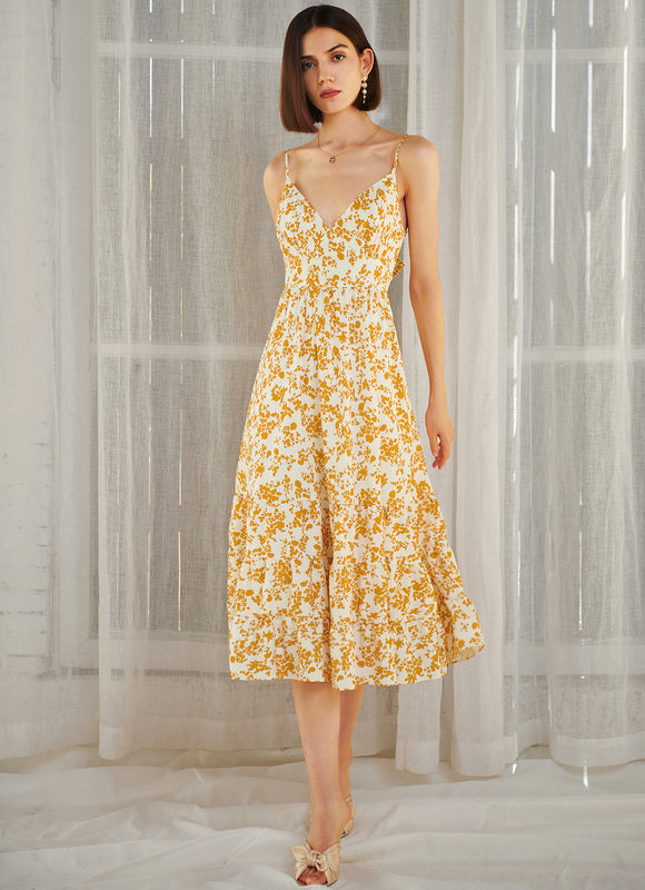 Robe Midi Jaune Champêtre - gallery 2