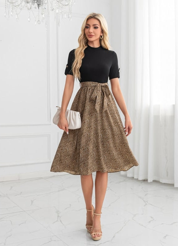 Robe Midi Évasée Imprimée Léopard - gallery 1