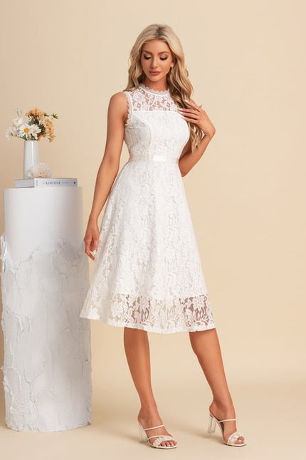 Robe Midi Blanche En Dentelle - gallery 3