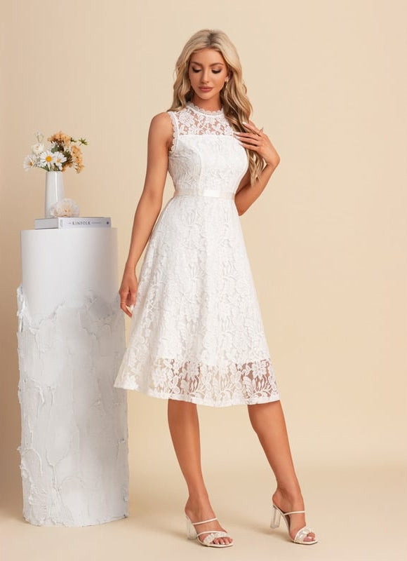 Robe Midi Blanche En Dentelle - gallery 3