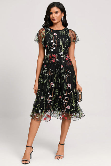 Robe Midi Fleurie Noire - gallery 1