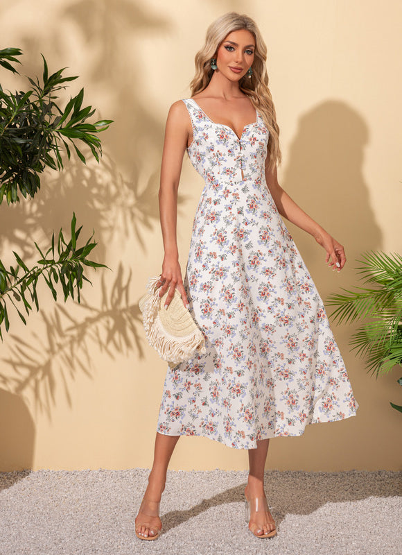 Robe Midi Rose À Volants - gallery 3