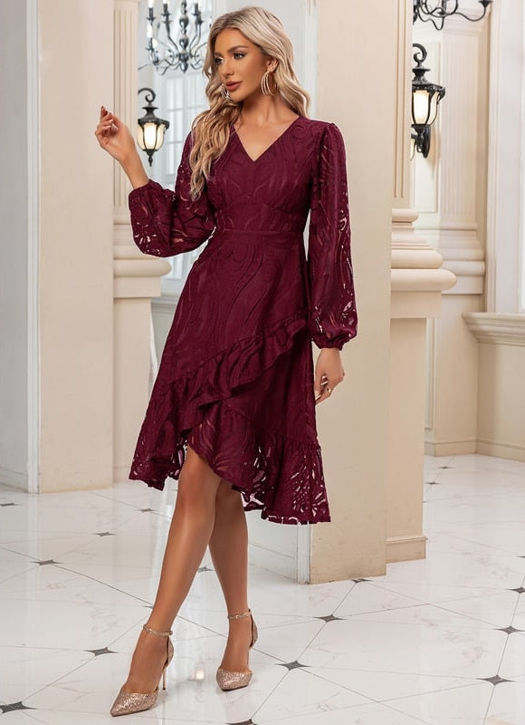 Robe Midi Midi Dentelle Marine - gallery 7