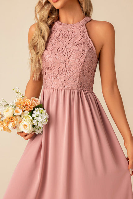 Robe Midi Midi Dentelle Rose - gallery 4