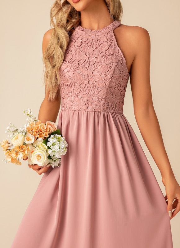 Robe Midi Midi Dentelle Rose - gallery 4