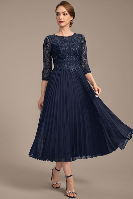 Robe Midi Marine Plissée - gallery 1