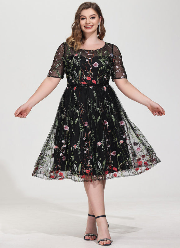 Robe Midi Fleurie Noire - gallery 7
