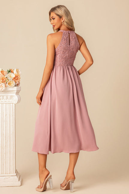 Robe Midi Midi Dentelle Rose - gallery 3