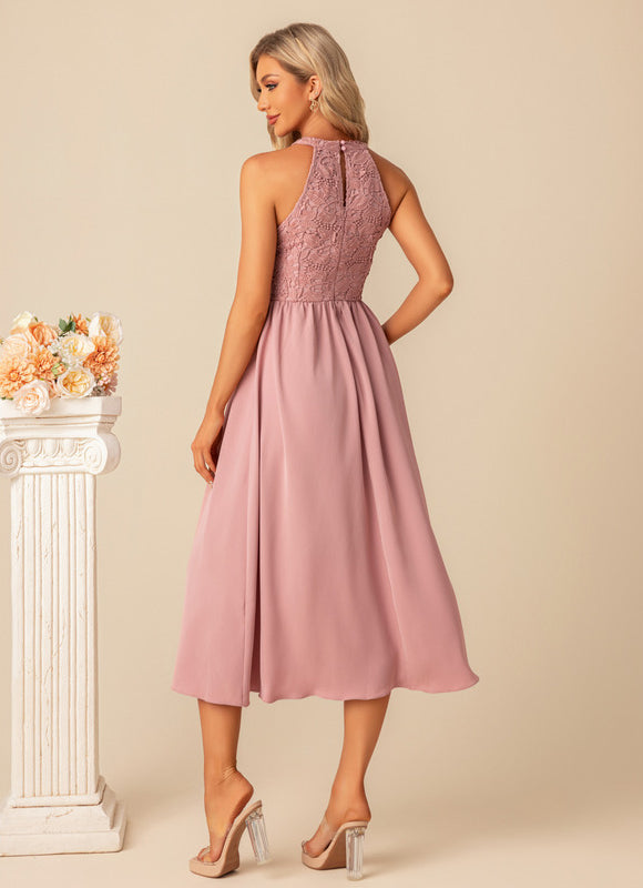 Robe Midi Midi Dentelle Rose - gallery 3