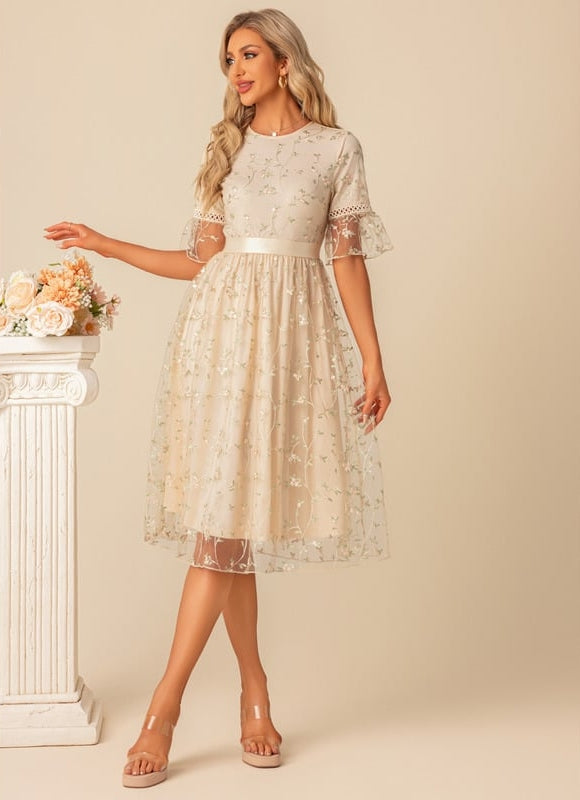 Robe Midi Fleurie Beige - gallery 5