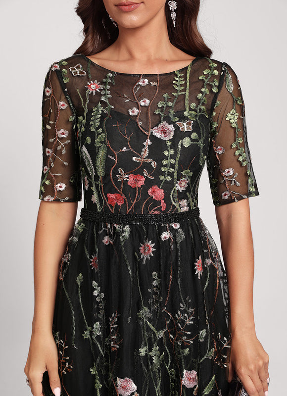 Robe Midi Fleurie Noire - gallery 4