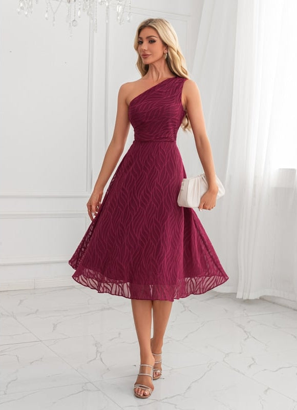 Robe Midi Bordeaux Ondulée - gallery 5