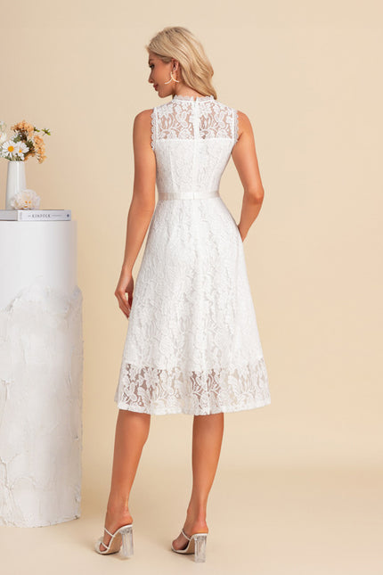 Robe Midi Blanche En Dentelle - gallery 2