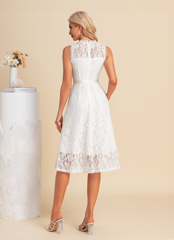 Robe Midi Blanche En Dentelle - gallery 2