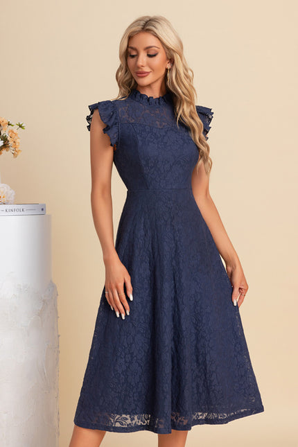 Robe Midi Grise En Dentelle - gallery 1